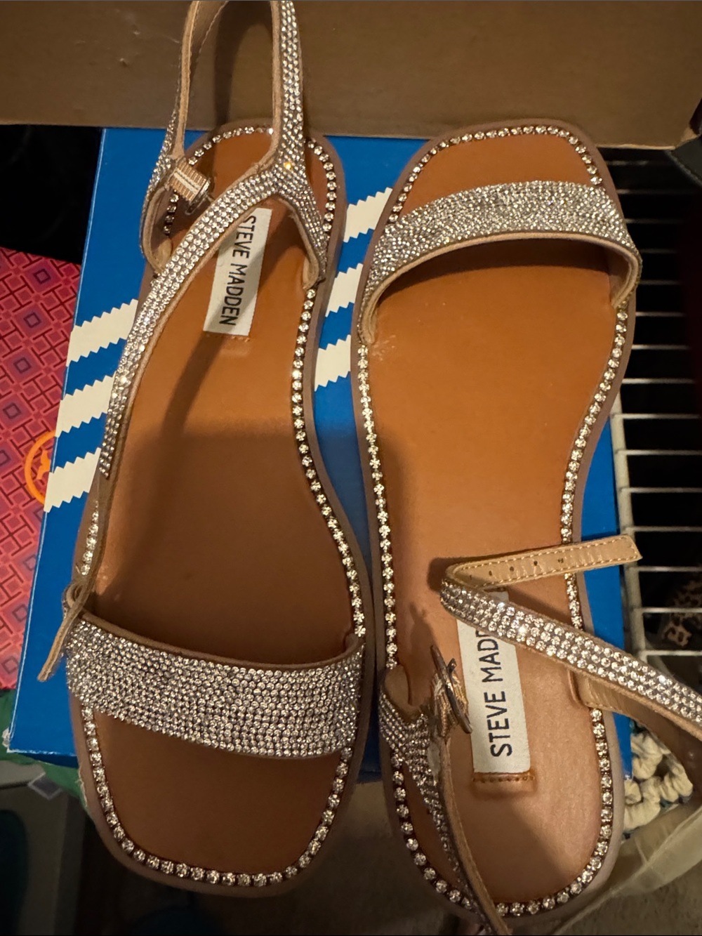 Steve Madden Rose Gold Rhinestone T-Strap Flat Sandals - Picture 4 of 4